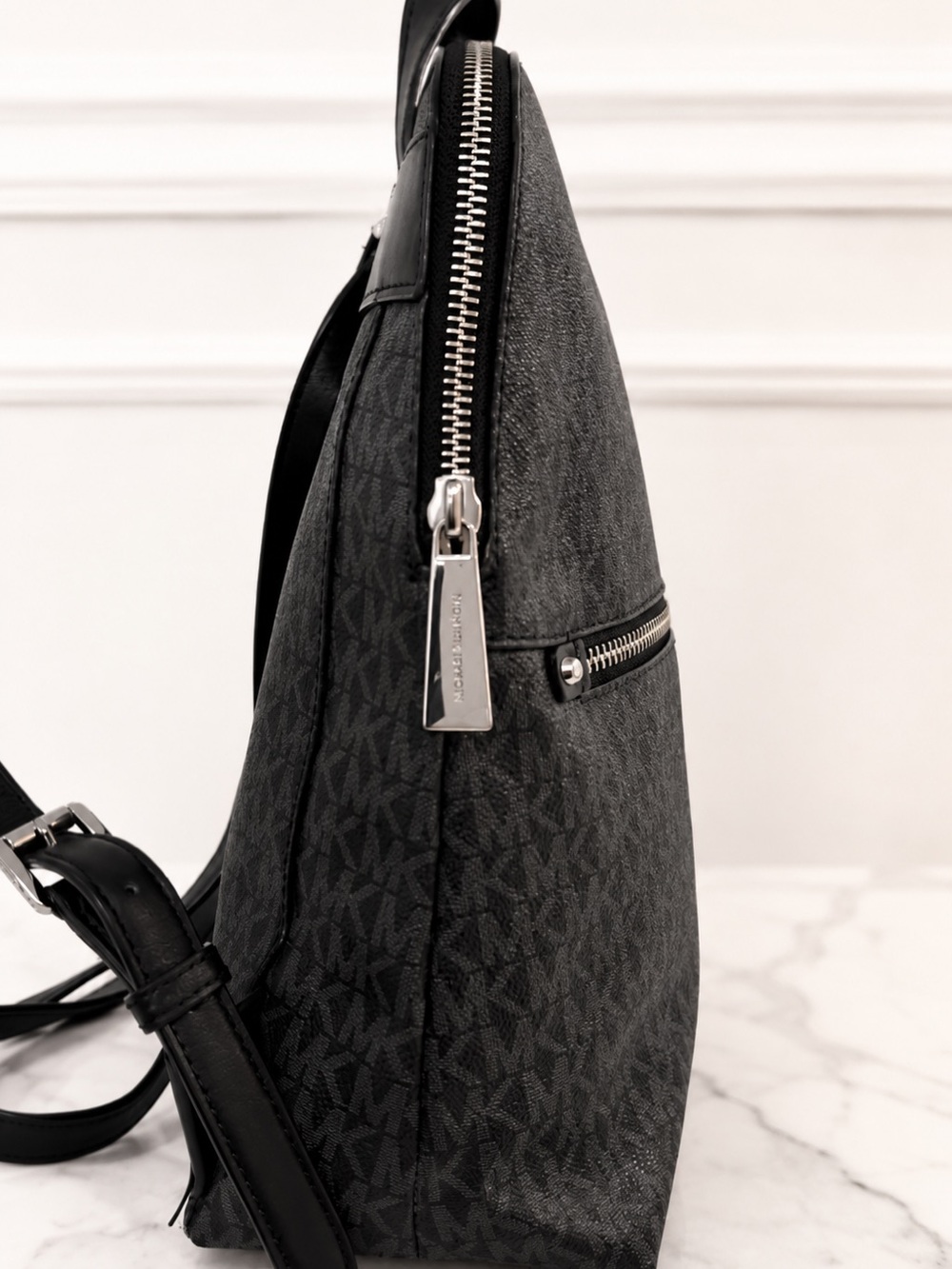 Michael Kors Black MK Logo Backpack with Silver Hardware - Picture 3 of 7